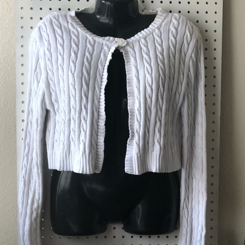 525 America White Long  Sleeved Cable Knit Sweater Size L